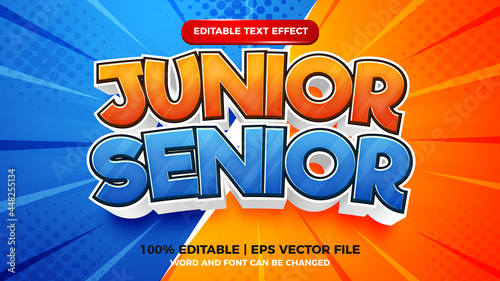 Editable text effect - junior vs senior cartoon style 3d template photo