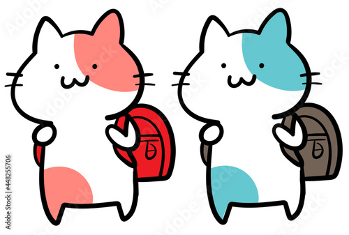 ランドセルを背負うねこたちのイラスト