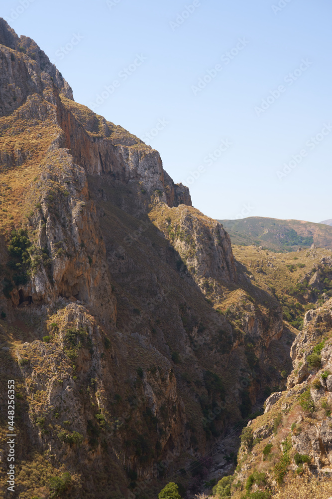 Rocky gorge in the mountains of Crete Greece.