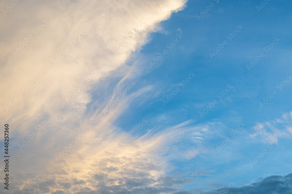 Fototapeta premium Dramatic blue sky with clouds on sunset