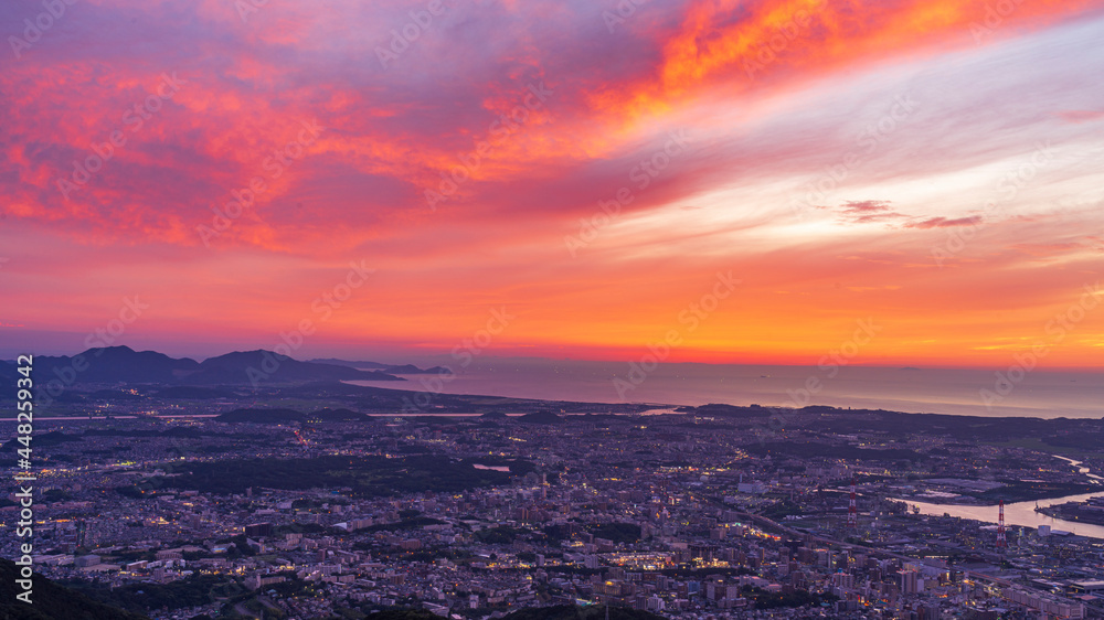 Obraz premium 皿倉山展望台 夕焼け 福岡県 北九州市