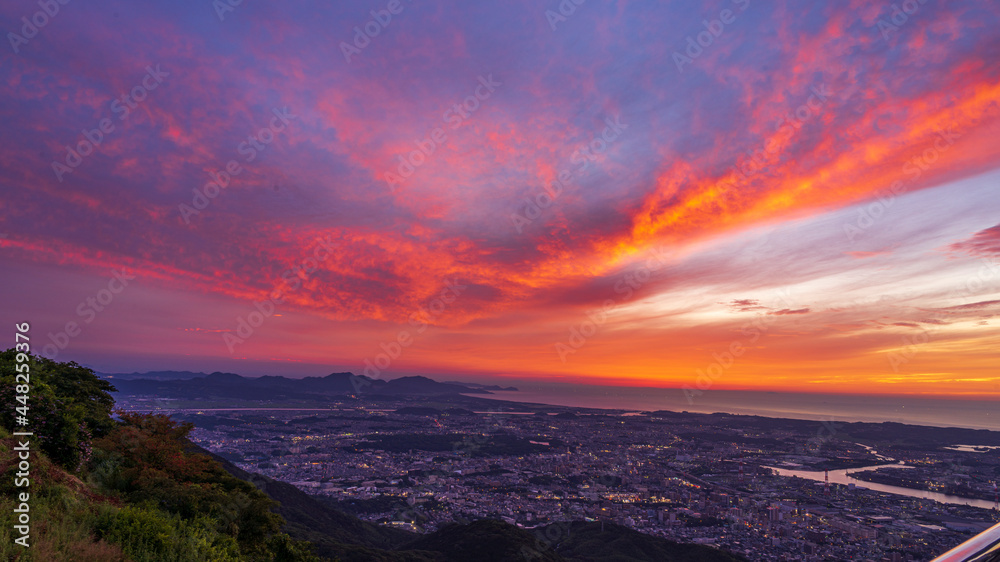 皿倉山展望台　夕焼け　福岡県　北九州市