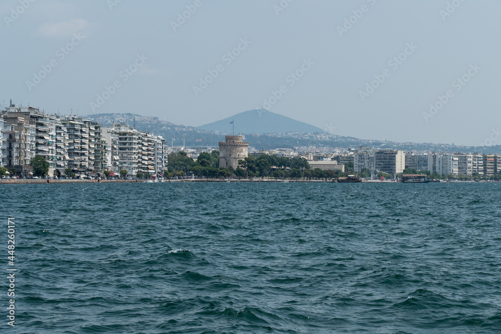Greece, Thessaloniki, the white tower with view of the city
