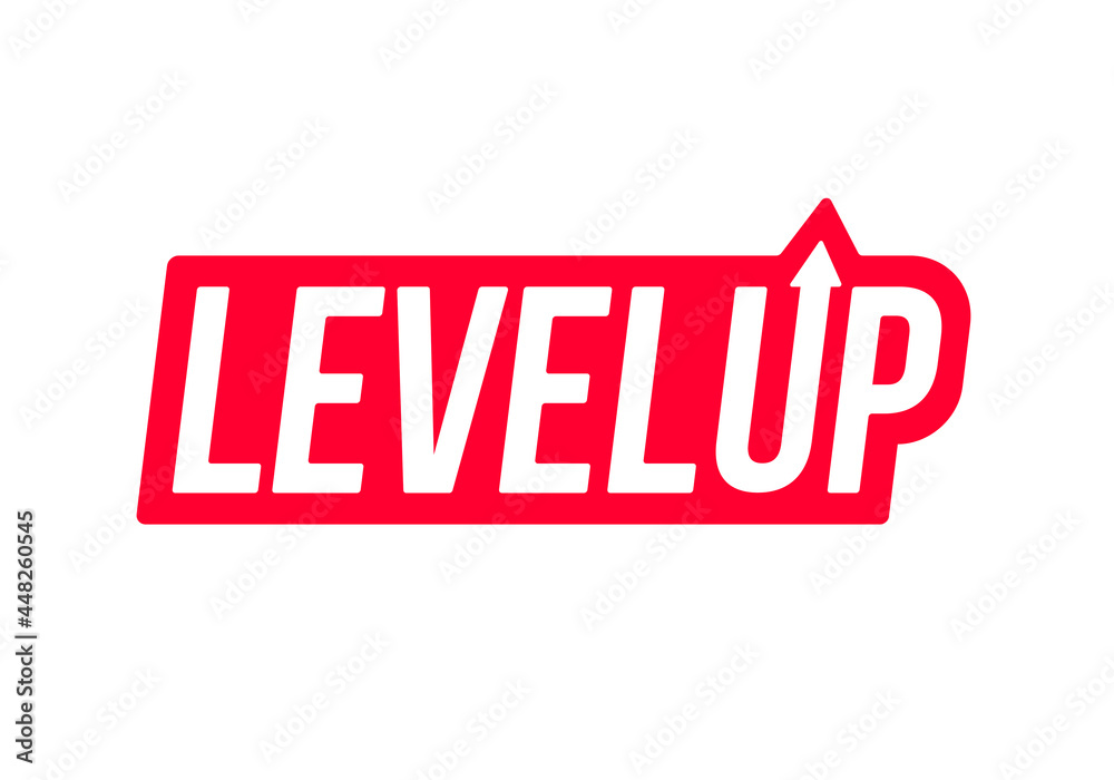 Red level up logotype. Typography logo design. Creative negative space