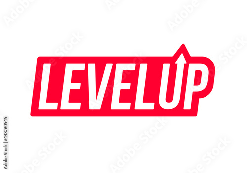Red level up logotype. Typography logo design. Creative negative space logo. Flat and minimal logo design. photo