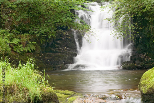 The waterfall on Hoar Oak Water just before it flows into the East Lyn River at Watersmeet  near Lynmouth  Exmoor  Devon