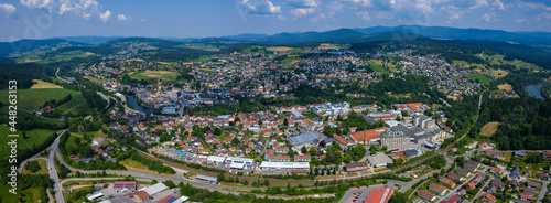 Aerial view around the city Regen in Germany., Bavaria on a sunny afternoon in spring.