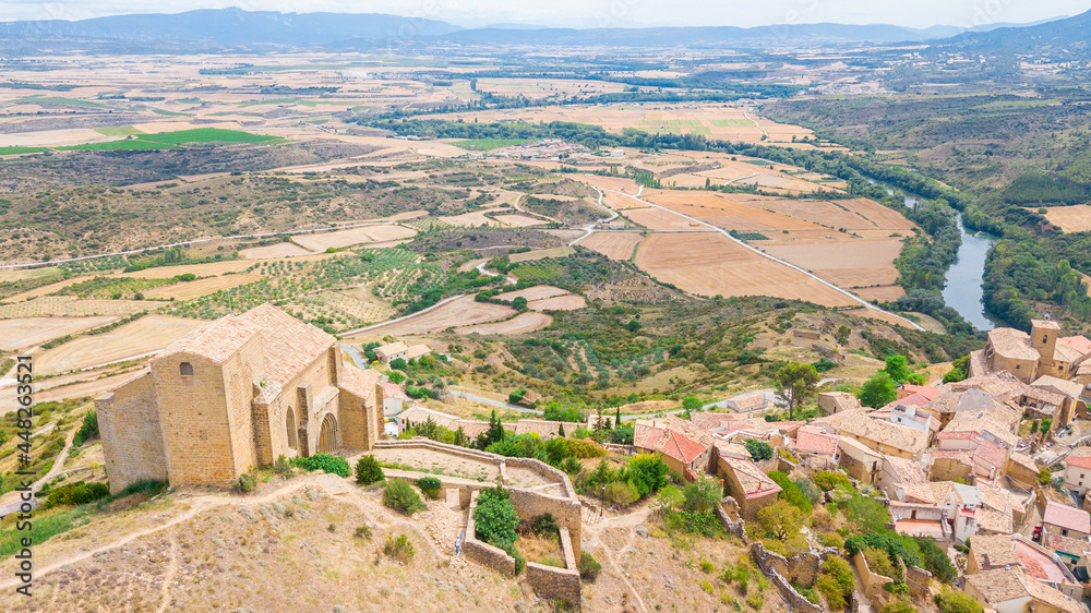 aerial view of ujue medieval town, Spain