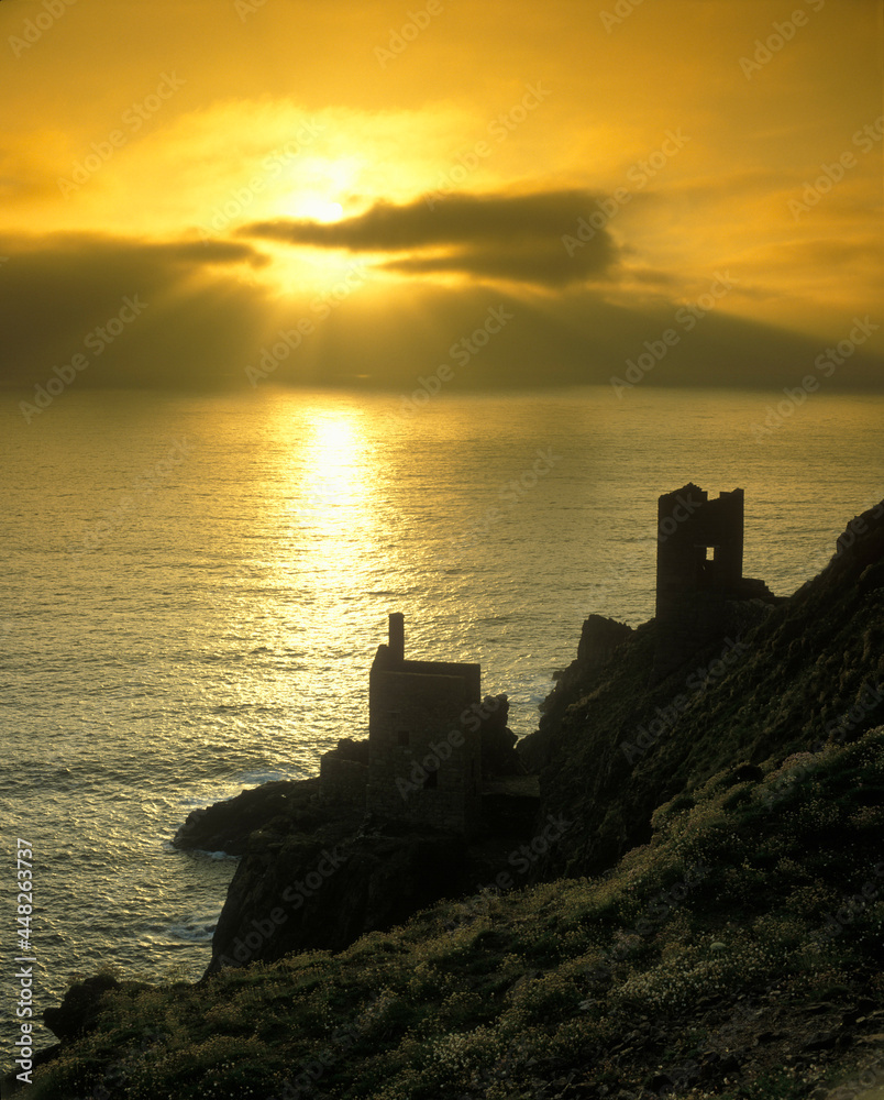 Sunset over Crown Mines at Botallack, St Just, Cornwall