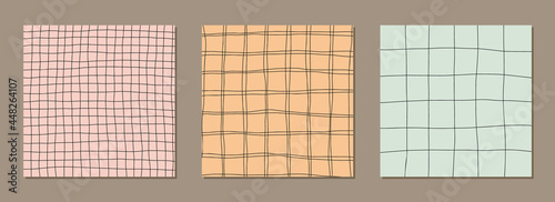 Set of abstract backgrounds and hand drawn textures. Simple square grid. Geometric checkered texture. Vector illustration  