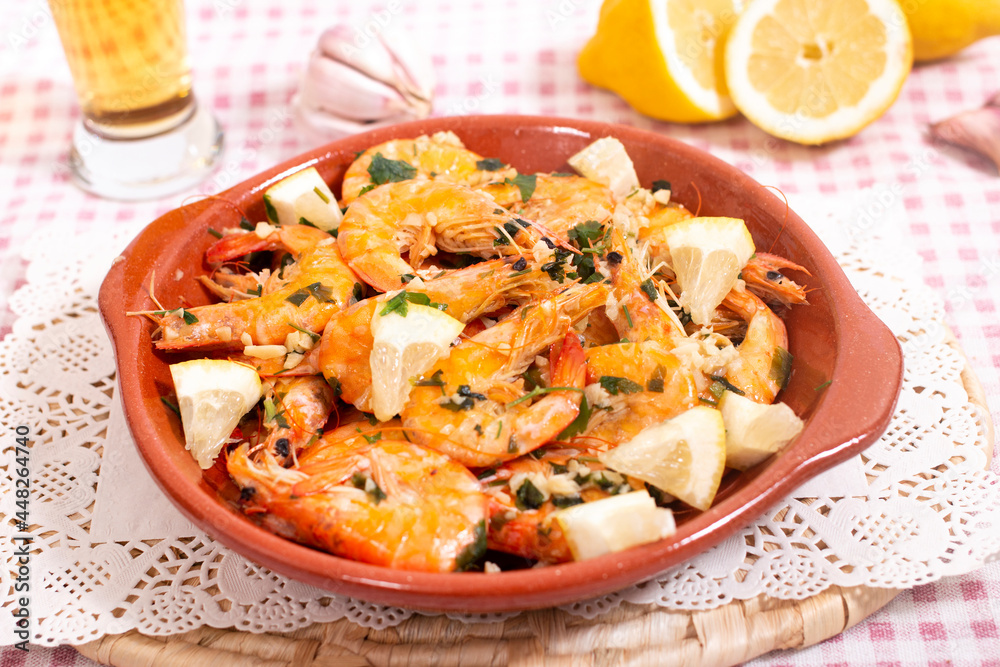 Tasty meal with fried shrimps Tasty meal with fried shrimps