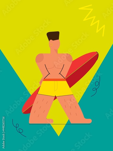 The sport man surfer flat character
