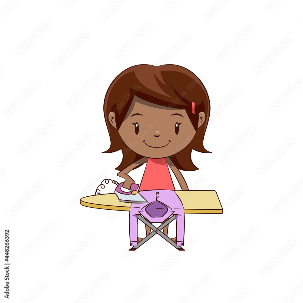 Little girl ironing, happy cute child Little girl ironing, happy cute child