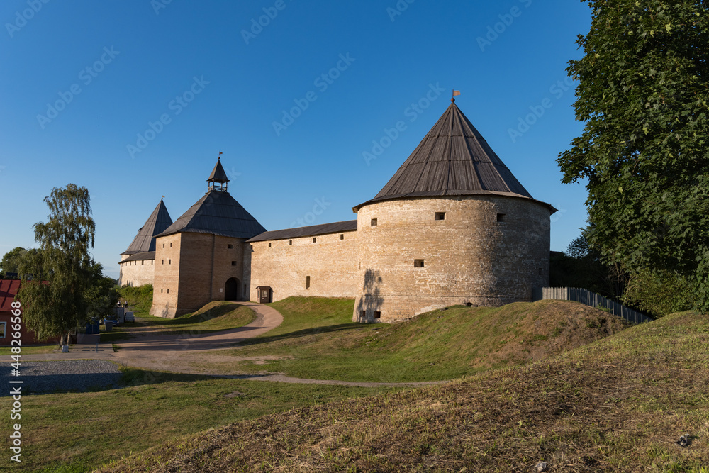 Gate Tower and Klimentovskaya Tower of the Old Medieval Old Ladoga Fortress in Russia Gate Tower and Klimentovskaya Tower of the Old Medieval Old Ladoga Fortress in Russia