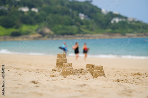 Sandcastles on the beach, Carbis Bay, Cornwall.