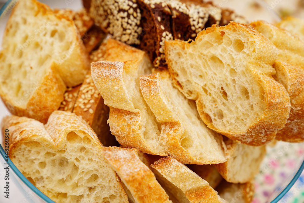 bread cut into pieces. flour products. recipe for yeast dough