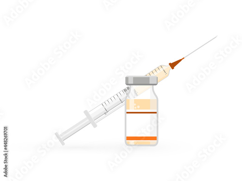 Covid-19 Coronavirus  vaccine concept. Vaccine vial and syringe vector icon. Pandemic covid-19 outbreak flat illustration.