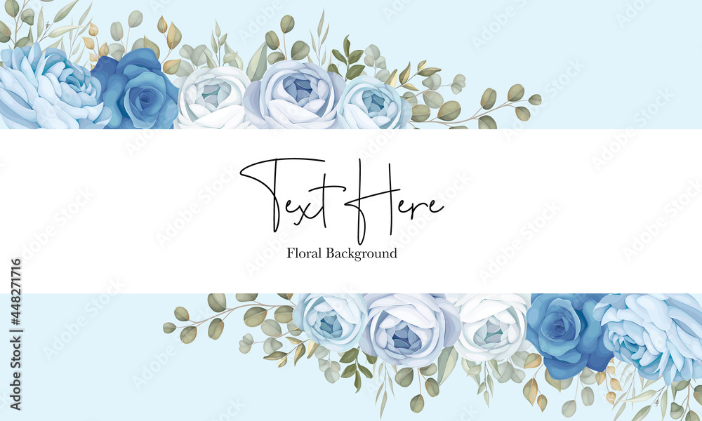 Beautiful flower background with hand drawn blue peonies decorations