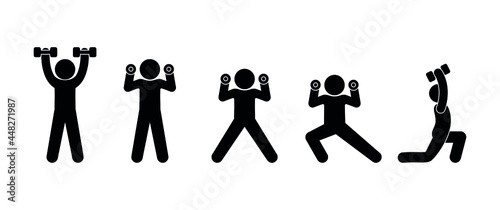 sport icon, athletes involved in sports, bodybuilder figure, man holding dumbbells, isolated pictograms