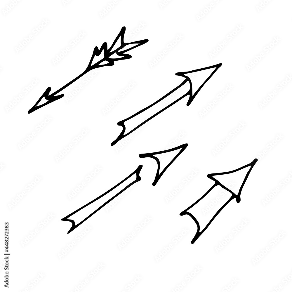 Hand-drawn doodle arrows. Vector drawing of pointers. Hand-drawn doodle arrows. Vector drawing of pointers.