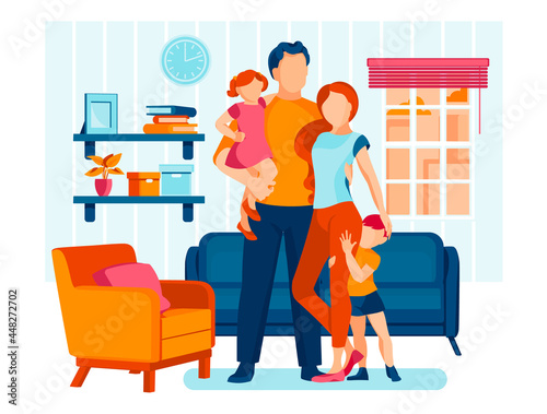 Happy family at home, great design for any purposes. Beautiful flat illustration