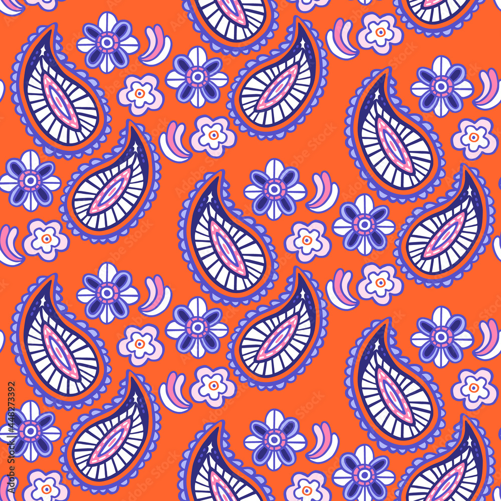 Naklejka premium Seamless pattern with paisley ornament