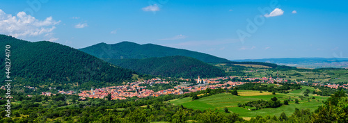 Panoramic View of Rasinari village, Transylvania, Cindrel mountains, Sibiu county, Romania