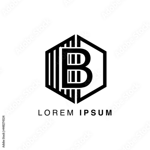 simple alphabet logo black and white concept with hexagon combination