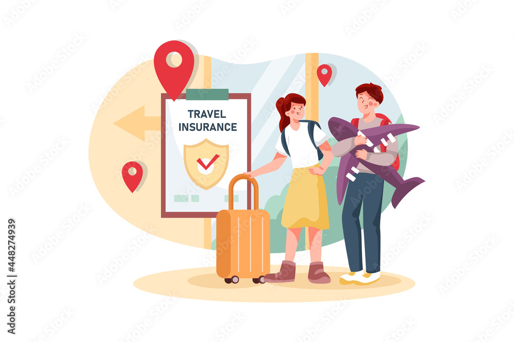 Travel Insurance Illustration Concept. Flat illustration isolated on white background. Travel Insurance Illustration Concept. Flat illustration isolated on white background.