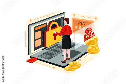 Private Data Protection Illustration Concept. Flat illustration isolated on white background.