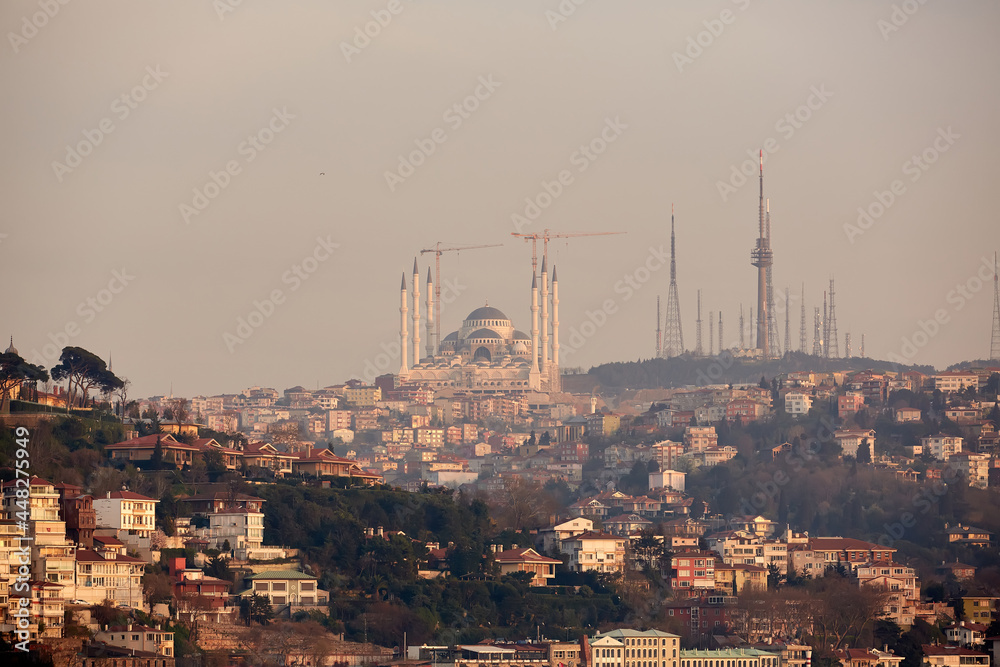Istanbul Camlica Mosque or Camlica Tepesi Camii under construction. Camlica Mosque is the largest mosque in Asia Minor. Istanbul, Turkey.
