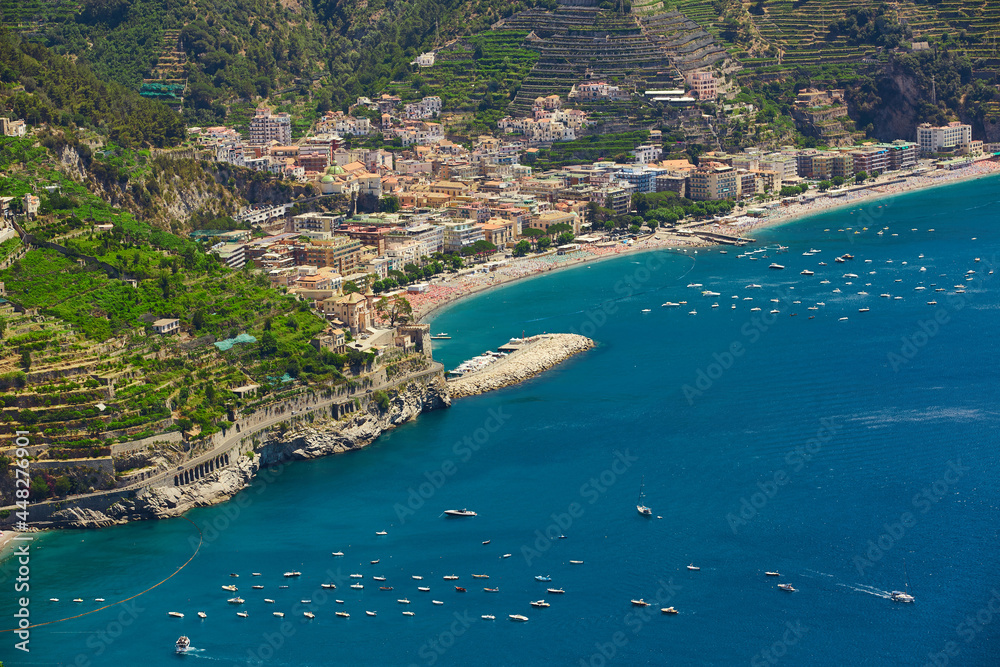 High angle view of Minori and Maiori, Amalfi coast, Italy