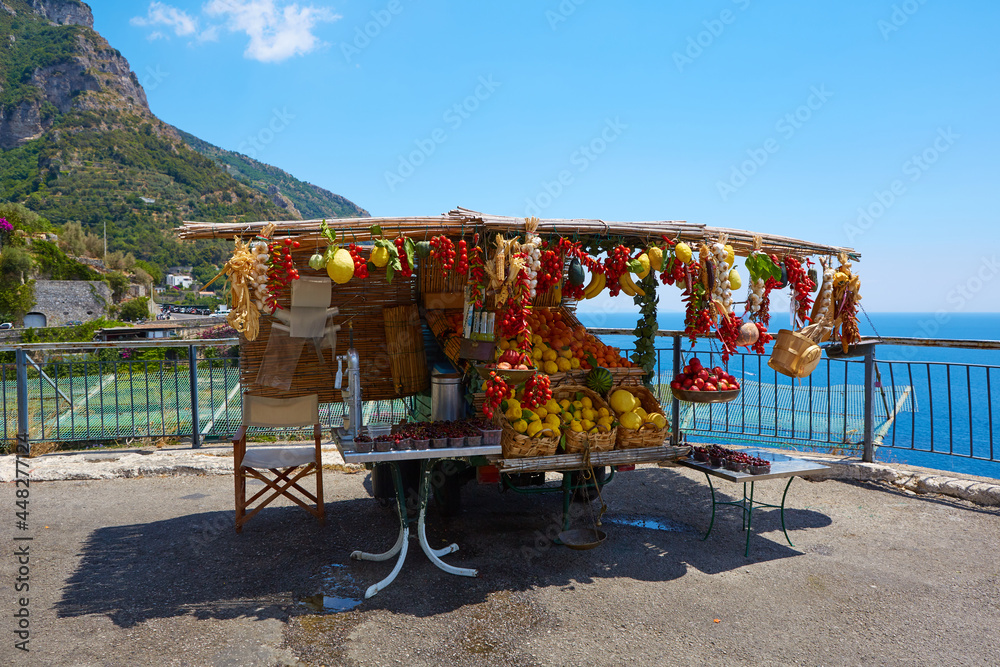 Traditional fruit shop stall on Amalfi coast, Italy
