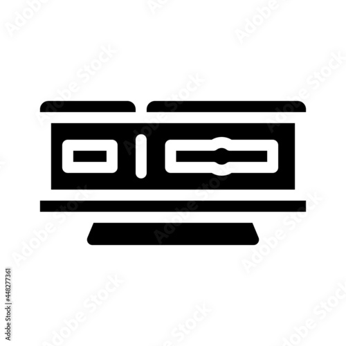 coffin on stand glyph icon vector. coffin on stand sign. isolated contour symbol black illustration