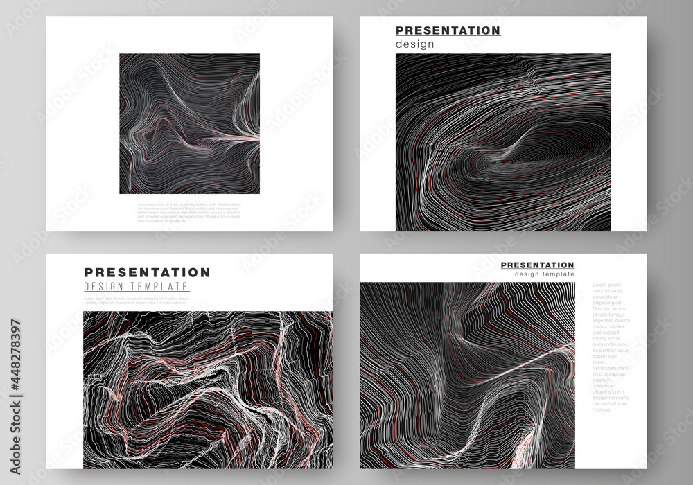 The minimalistic abstract vector illustration of the editable layout of the presentation slides design business templates. 3D grid surface, wavy vector background with ripple effect.