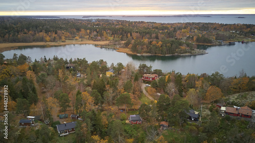 Beautiful view of the classic Swedish landscape from above. photo