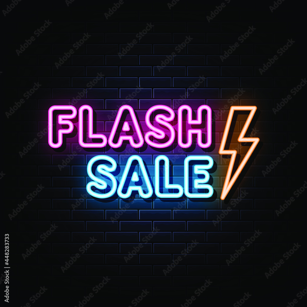 flash sale neon sign. design element. light banner. 