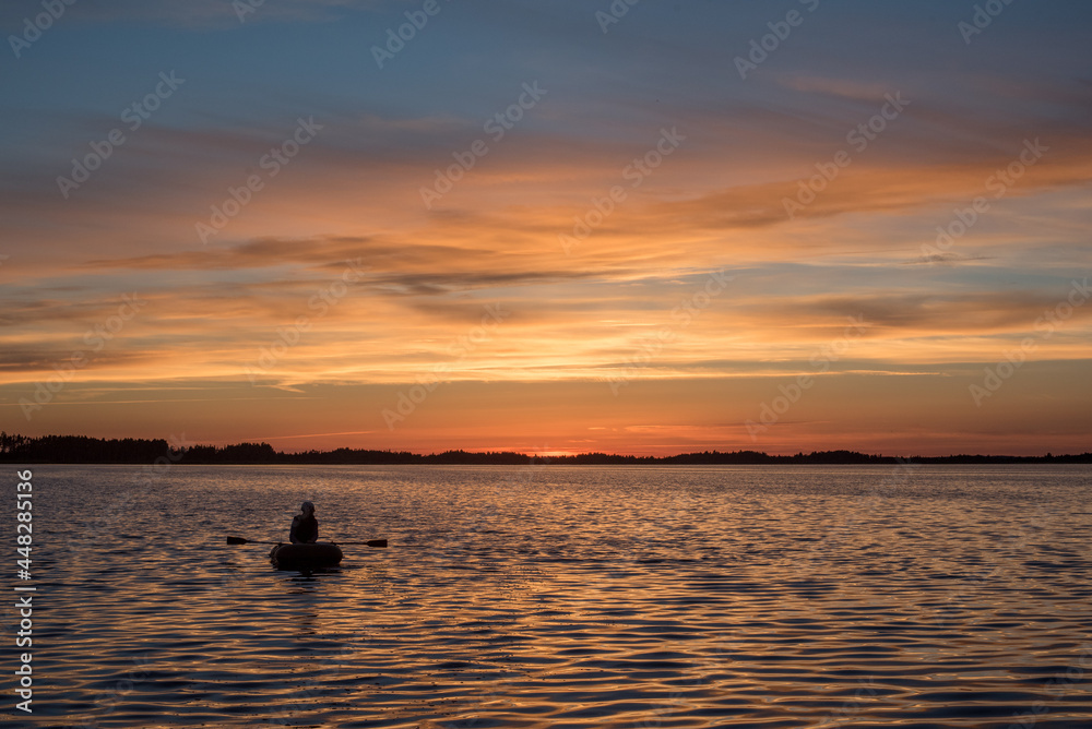 boat on sunset on the lake boat on sunset on the lake