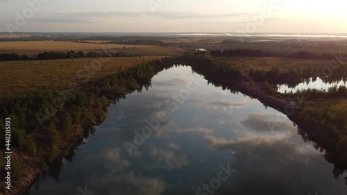 Aerial view field forest sunrise Konduki