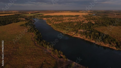 Aerial view field forest sunrise Konduki