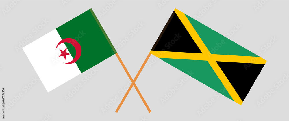 Crossed flags of Algeria and Jamaica. Official colors. Correct proportion Crossed flags of Algeria and Jamaica. Official colors. Correct proportion