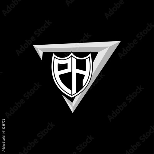 initial letter P H shield shape with triangular decoration