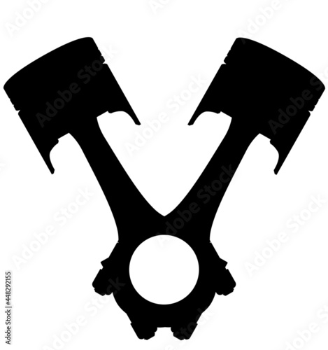Car, Truck Engine piston cylinders with connecting rod, V8 stands for engine with 8. Detailed vector illustration realistic silhouette