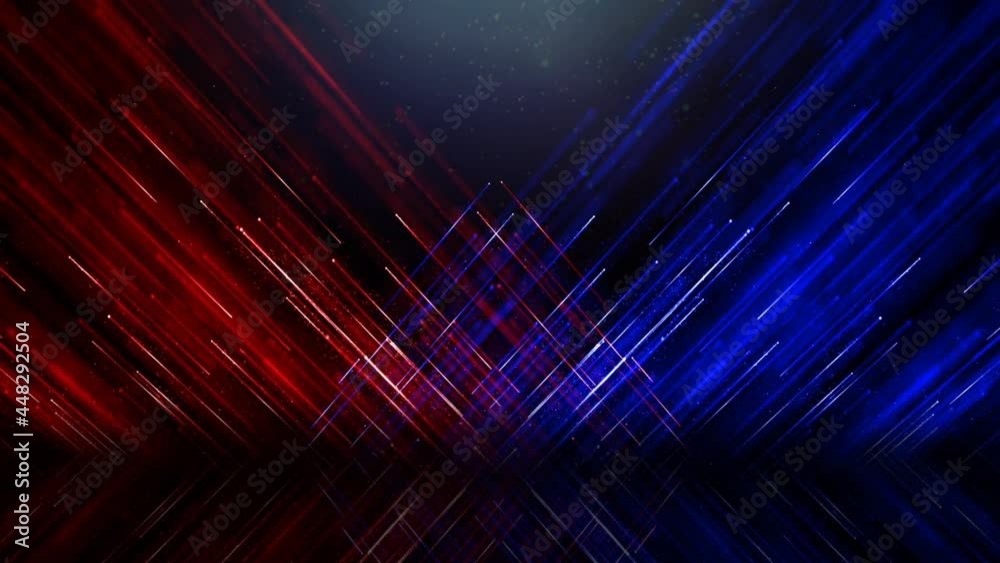 Red and Blue Hero Cosmic Lines Background 4K Loop features red and blue cosmic trails intersecting each other against a dark background in a loop.