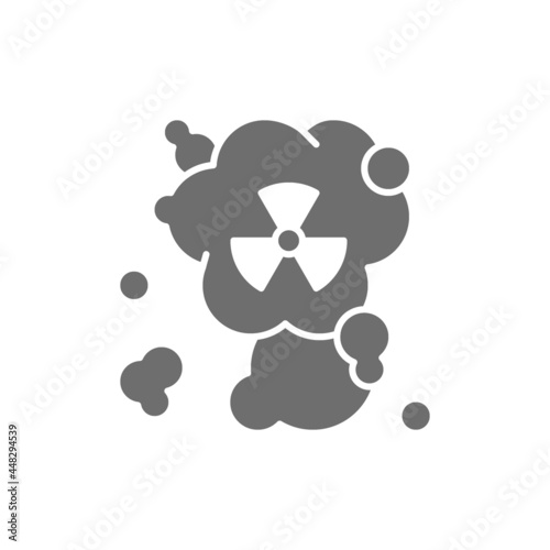 Radiation smell, hazardous waste, air pollution gray icon.