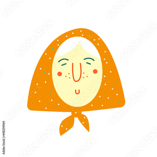 Vector illustration with face of smiling elderly woman isolated on white background.
