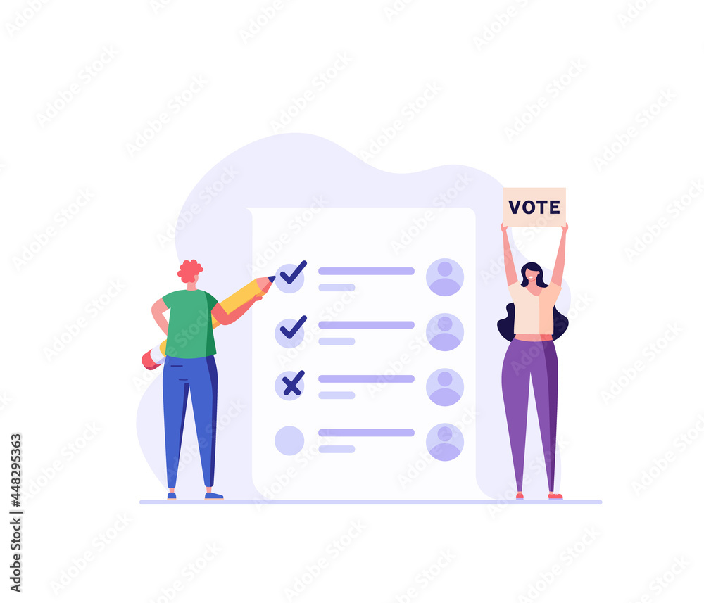 Agitation and Election Campaign. People Voting with Vote Box and Calling for Vote. Concept of Election Day, Making Choice, Balloting Paper, Democracy. Vector illustration for Background Agitation and Election Campaign. People Voting with Vote Box and Calling for Vote. Concept of Election Day, Making Choice, Balloting Paper, Democracy. Vector illustration for Background