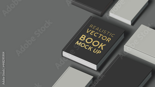 Rows of blank hardcover books. Mock up book vector illustration.