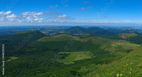 panoramic of the chain of Puys  volcanoes  of Puy-de-D  me  view of the panoramic of Domes