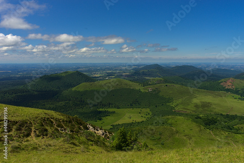 View of the Puys chain in Auvergne  panoramic of the Domes. Puy de Dome